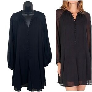 Joie‎ Black Caviar Balloon Sleeve Mini Dress S Sheer Withcy Whimsigoth Flowy